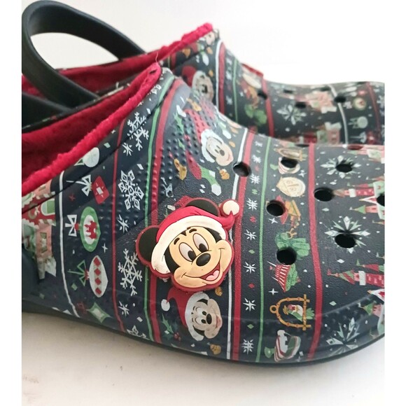 Disney Parks X Crocs Christmas Mickey 2020 Blue Holiday Print Red Lining Sz W 8 - Picture 4 of 12